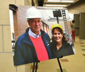 Always checking "his" school: General Seitz with the Principal, Mrs Samrie Devin, during construction